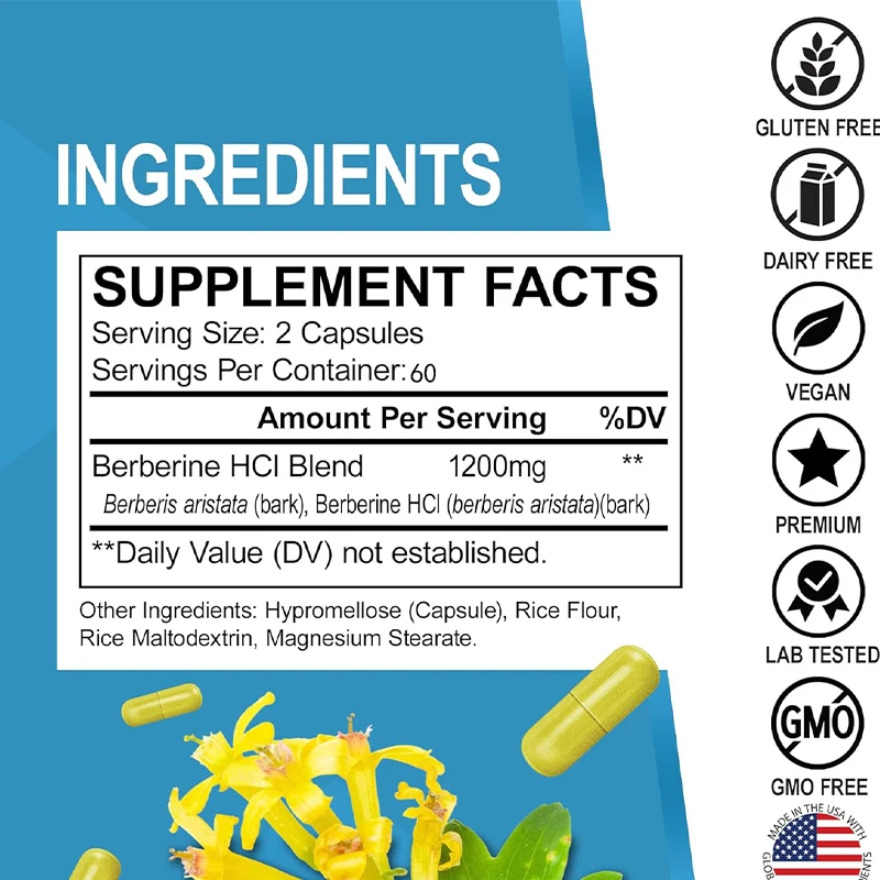 1200mg HCL Supplement, Healthy - Berberine Hcl Capsule avaliação e preço